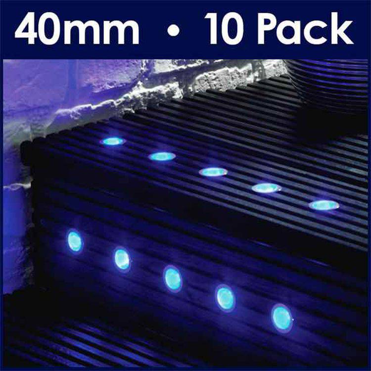 Pack of 10 40mm Blue LED Decking Lights - Comet Lighting