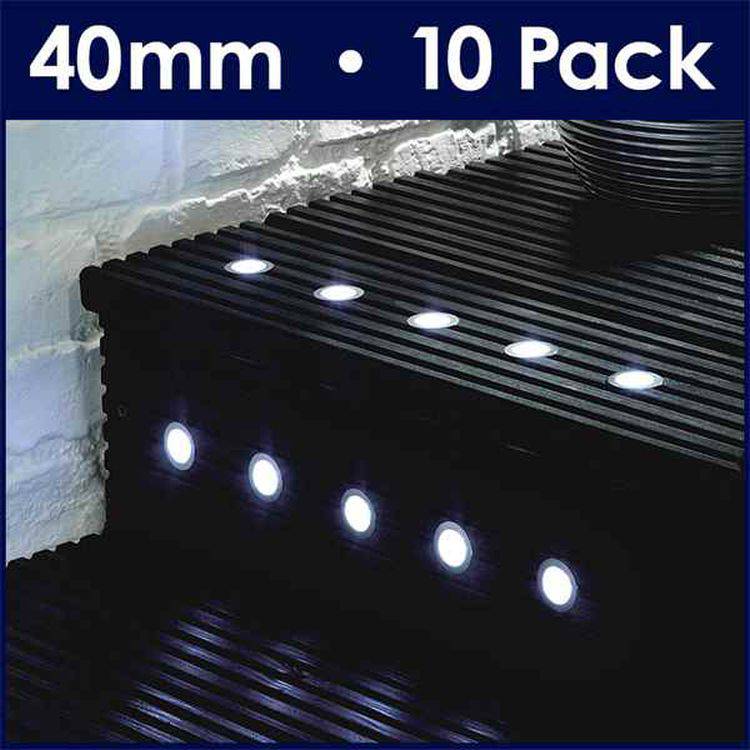 Pack of 10 40mm White LED Decking Lights - Comet Lighting