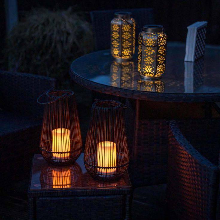 Pack Of 2 IP44 Antique Brass Solar Powered Moroccan Lanterns - Comet Lighting