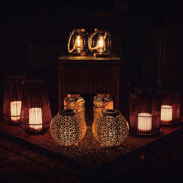 Pack Of 2 IP44 Antique Brass Solar Powered Moroccan Lanterns - Comet Lighting