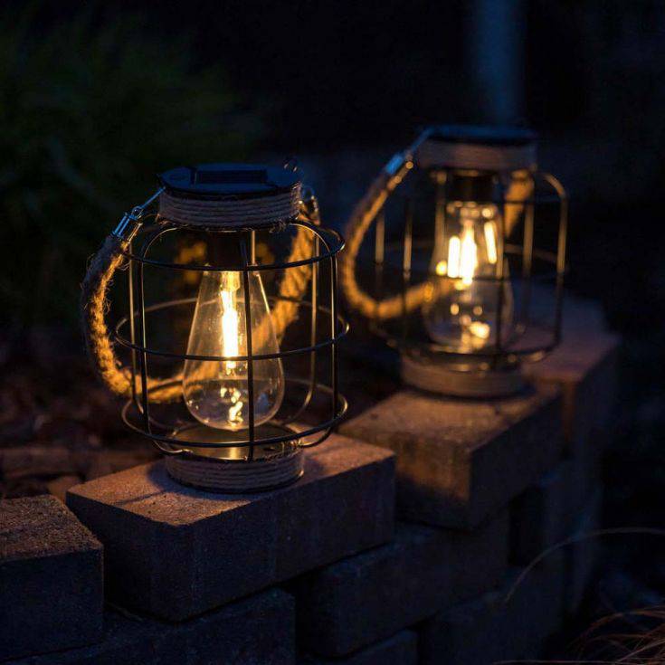 Pack Of 2 IP44 Solar Powered Caged Jars With Filament Bulbs - Comet Lighting