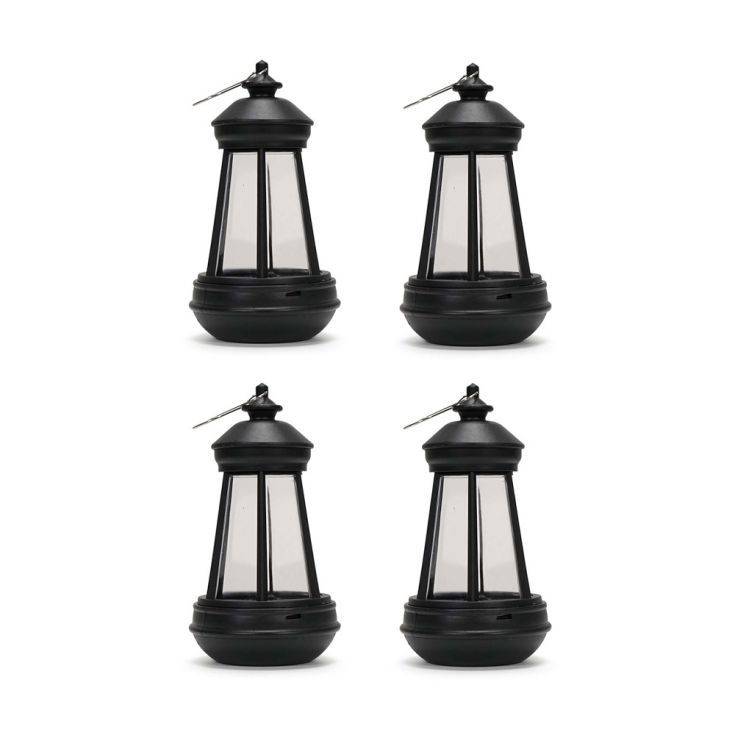 Pack Of 4 IP44 Black Solar Lanterns - Comet Lighting