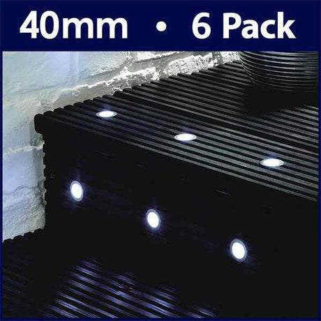 Pack of 6 40mm White LED Decking Lights - Comet Lighting