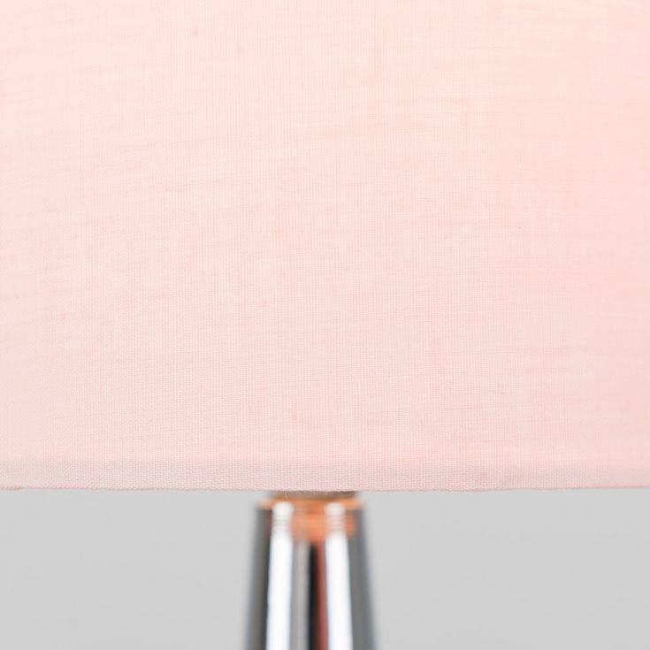 Pair Of Chrome Teardrop Touch Table Lamps With Blush Pink Shades - Comet Lighting