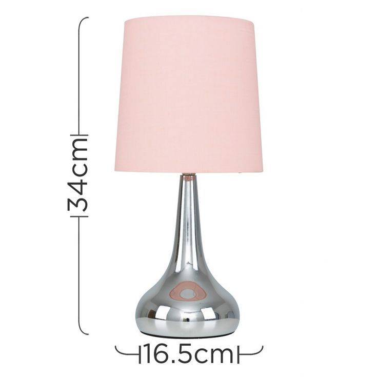 Pair Of Chrome Teardrop Touch Table Lamps With Blush Pink Shades - Comet Lighting