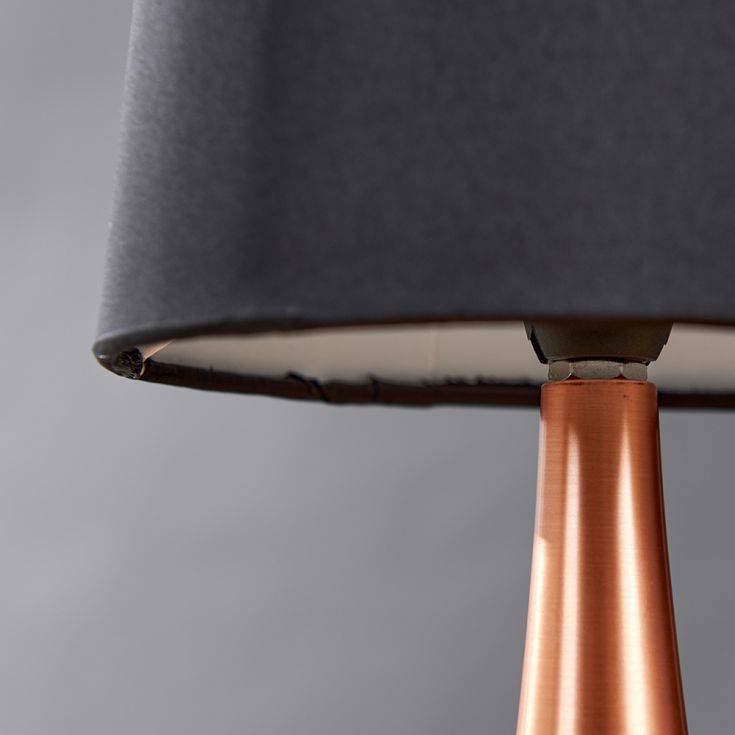 Pair Of Copper Teardrop Touch Table Lamps With Black Shades - Comet Lighting