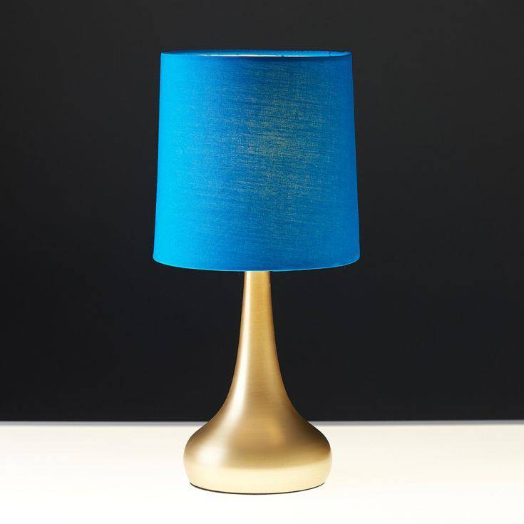 Pair Of Gold Teardrop Touch Table Lamps With French Blue Shades - Comet Lighting