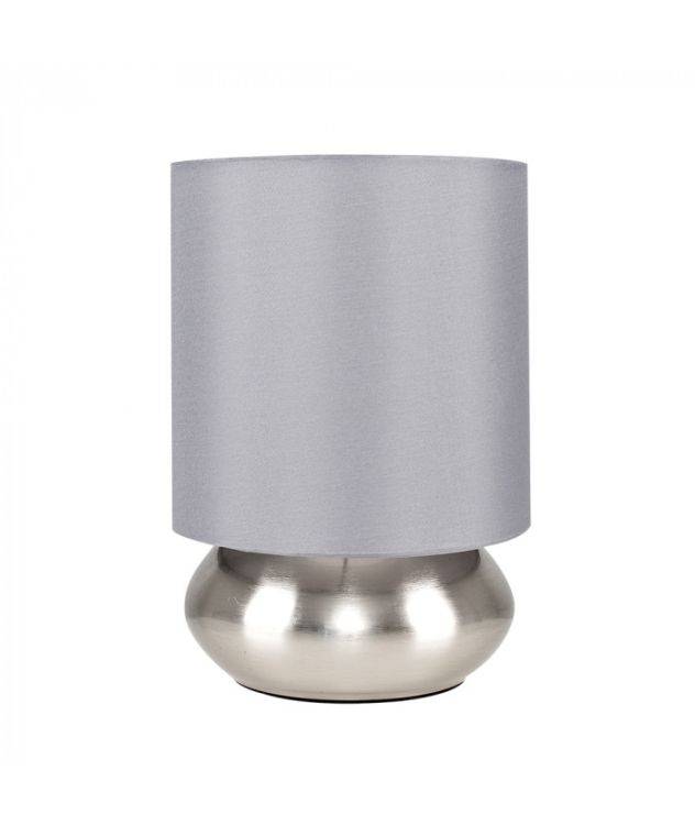 Pair Of Satin Nickel Touch Table Lamps With Grey Shades - Comet Lighting