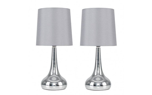 Pair Of Teardrop Touch Table Lamp Grey Shade - Comet Lighting