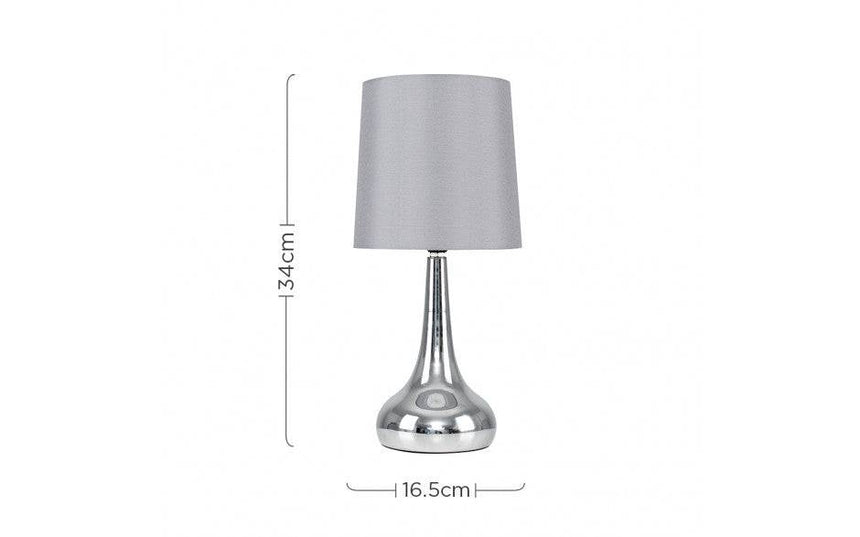 Pair Of Teardrop Touch Table Lamp Grey Shade - Comet Lighting