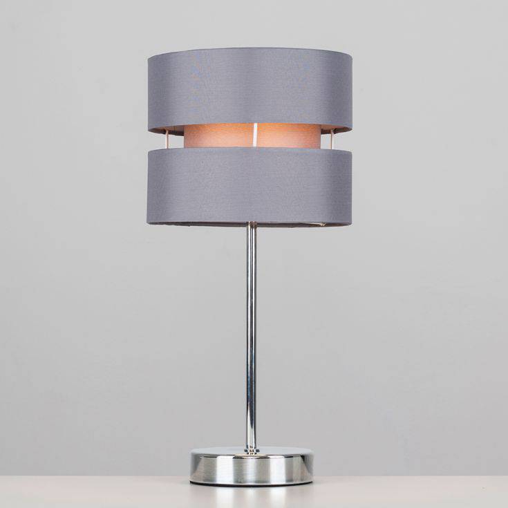 Pinto Chrome Touch Table Lamp With Grey Shade - Comet Lighting