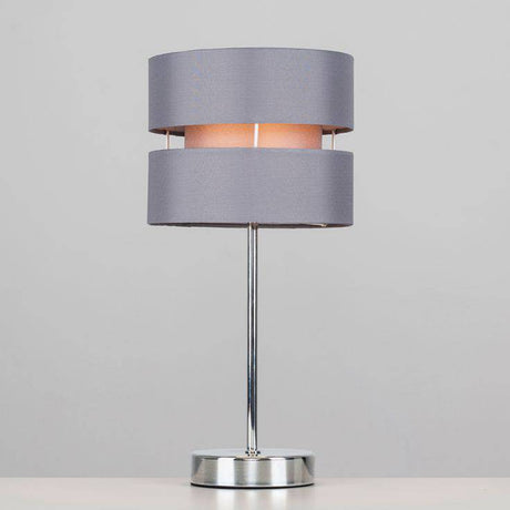 Pinto Chrome Touch Table Lamp With Grey Shade - Comet Lighting