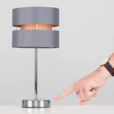 Pinto Chrome Touch Table Lamp With Grey Shade - Comet Lighting