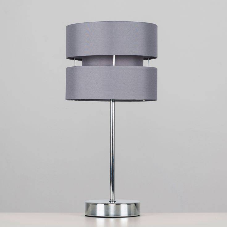 Pinto Chrome Touch Table Lamp With Grey Shade - Comet Lighting