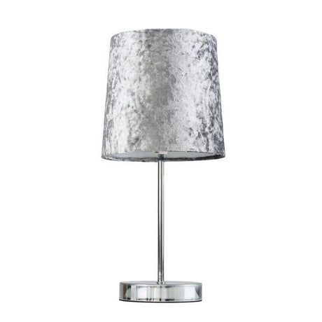 Polished Chrome Table Lamp With Silver Velvet Shade - Comet Lighting