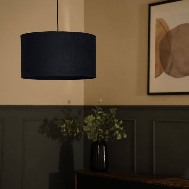 Reni Large Velvet Shade In Black - Comet Lighting