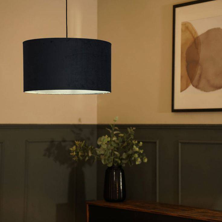 Reni Large Velvet Shade In Black - Comet Lighting