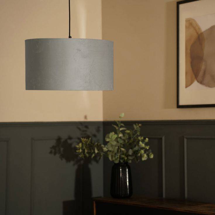 Reni Large Velvet Shade In Grey - Comet Lighting