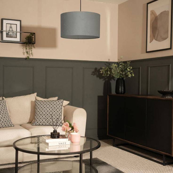 Reni Large Velvet Shade In Grey - Comet Lighting