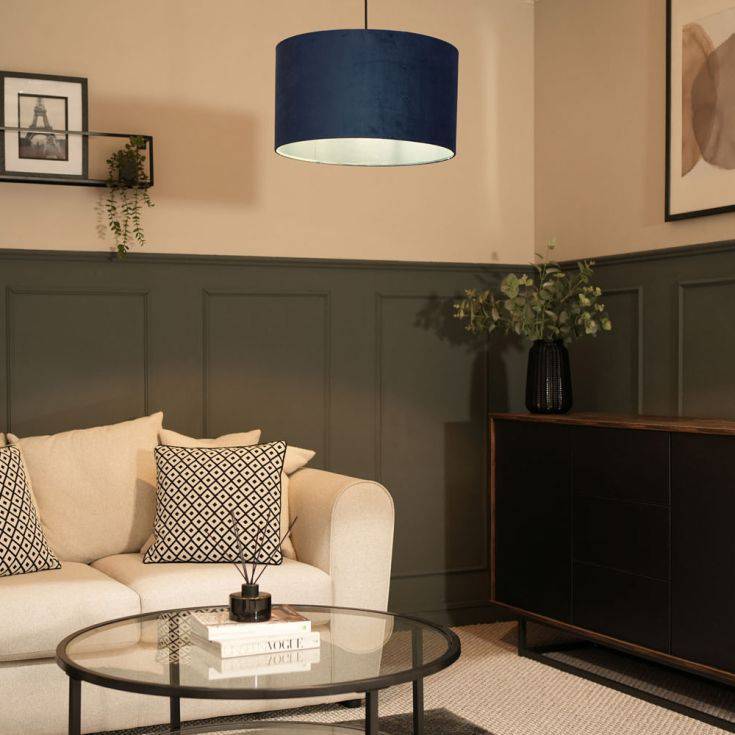 Reni Large Velvet Shade In Navy - Comet Lighting