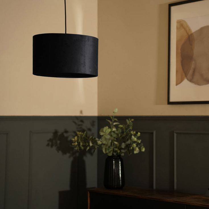 Reni Medium Velvet Shade In Black - Comet Lighting