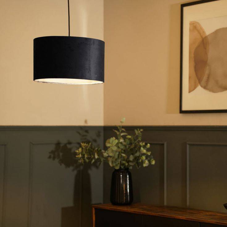 Reni Medium Velvet Shade In Black - Comet Lighting