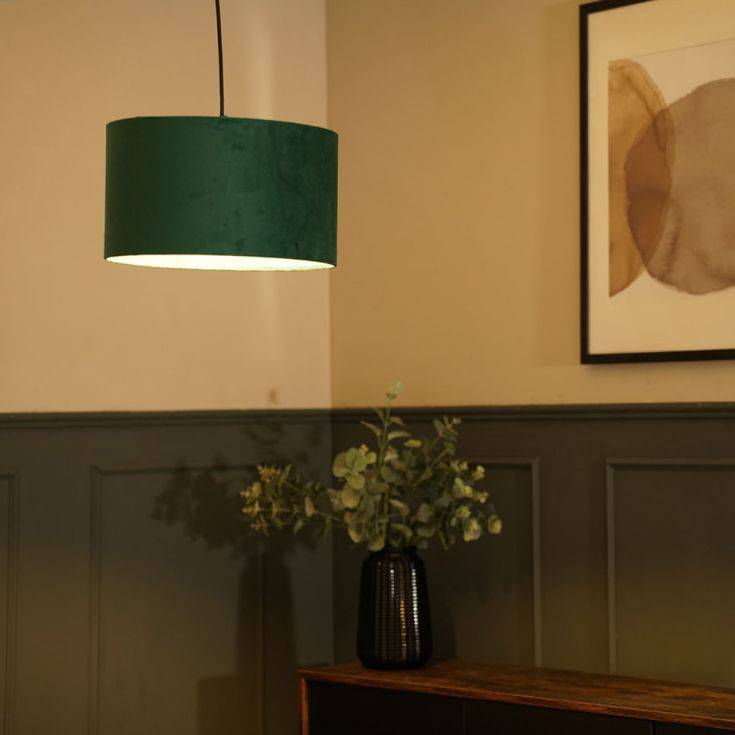 Reni Medium Velvet Shade In Forest Green - Comet Lighting