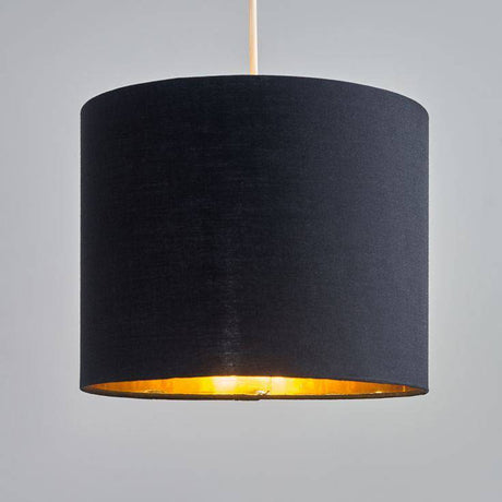 Reni Small NE Pendant Drum Shade Black & Gold Inner - Comet Lighting