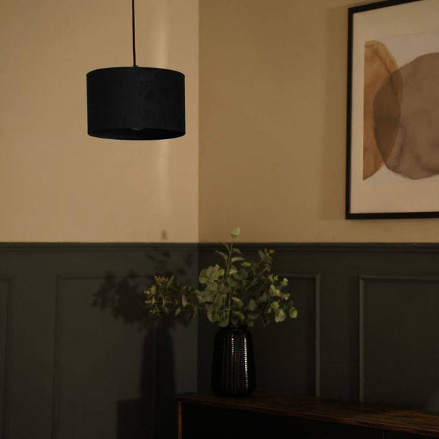 Reni Small Velvet Shade In Black - Comet Lighting