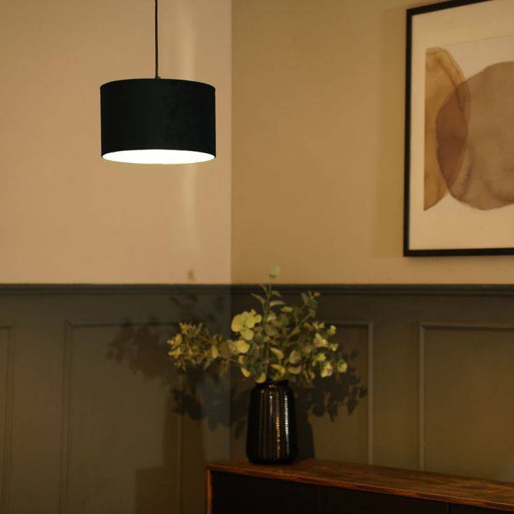 Reni Small Velvet Shade In Black - Comet Lighting