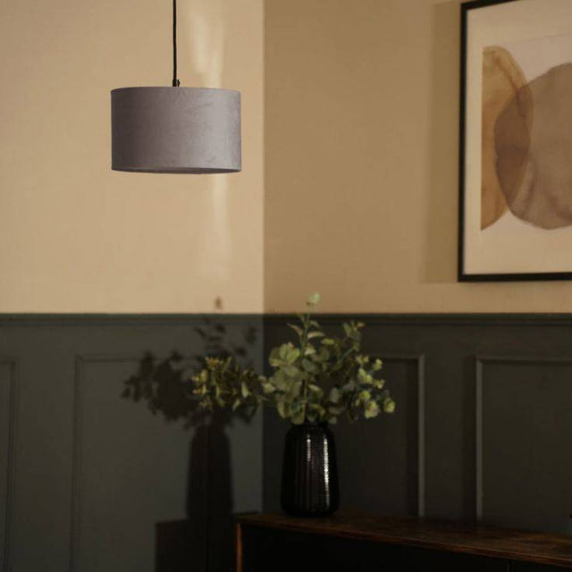 Reni Small Velvet Shade In Grey - Comet Lighting