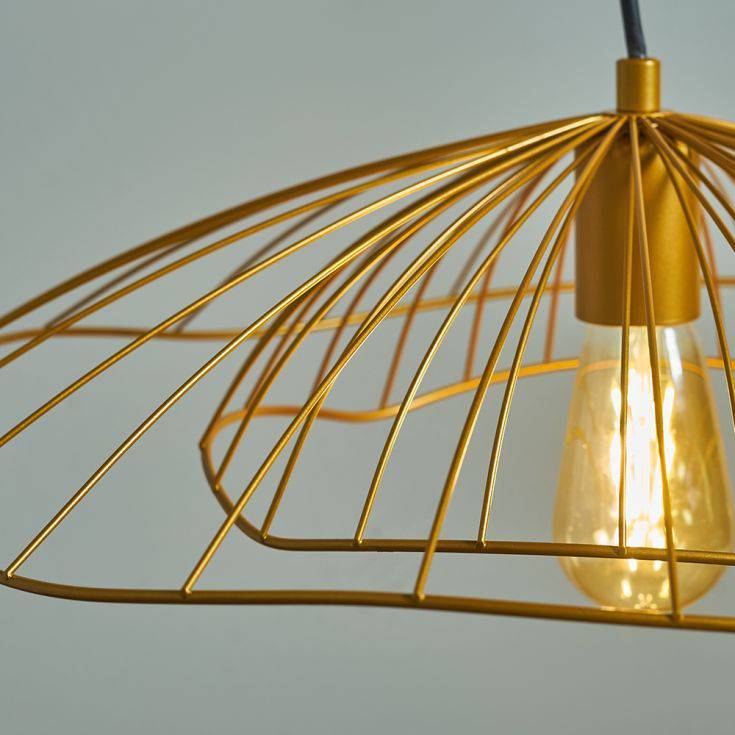 Rhea Gold Ceiling Light With Gold Wire Shade - Comet Lighting