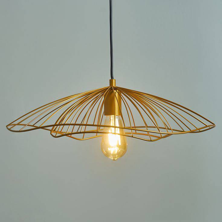 Rhea Gold Ceiling Light With Gold Wire Shade - Comet Lighting