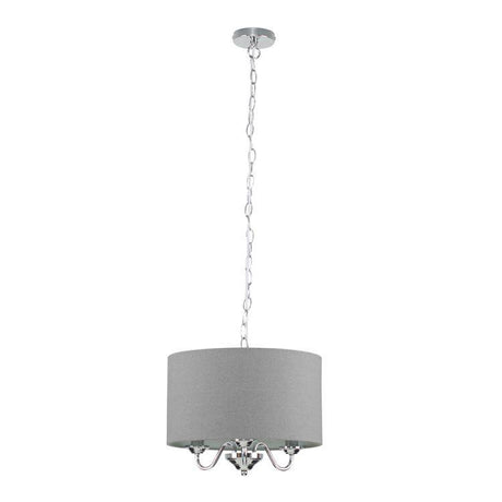 Rocha 3 Way Chrome Ceiling Light With Linen Grey Drum Shade - Comet Lighting