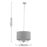 Rocha 3 Way Chrome Ceiling Light With Linen Grey Drum Shade - Comet Lighting