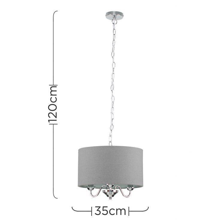 Rocha 3 Way Chrome Ceiling Light With Linen Grey Drum Shade - Comet Lighting