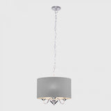 Rocha 3 Way Chrome Ceiling Light With Linen Grey Drum Shade - Comet Lighting