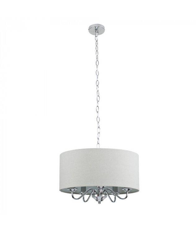 Rocha 5 Way Chrome Ceiling Light with Linen Grey Drum Shade - Comet Lighting