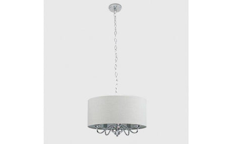 Rocha 5 Way Chrome Ceiling Light with Linen Grey Drum Shade - Comet Lighting