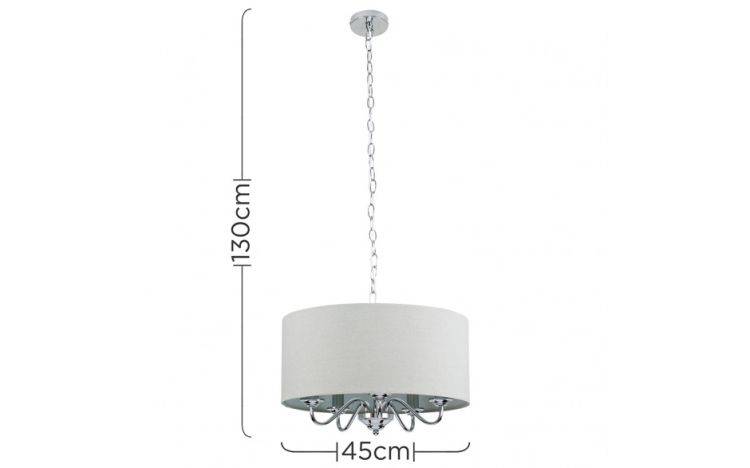 Rocha 5 Way Chrome Ceiling Light with Linen Grey Drum Shade - Comet Lighting