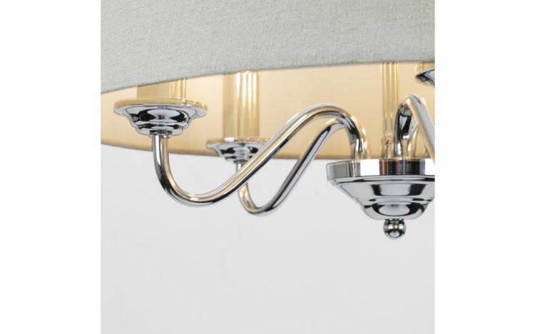 Rocha 5 Way Chrome Ceiling Light with Linen Grey Drum Shade - Comet Lighting