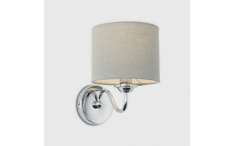 Rocha Single Chrome Wall Light with Linen Grey Drum Shade - Comet Lighting