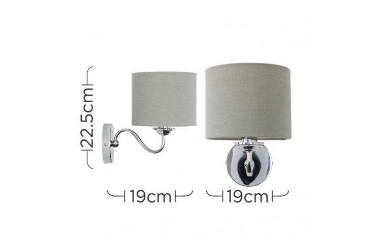 Rocha Single Chrome Wall Light with Linen Grey Drum Shade - Comet Lighting