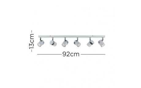 Rosie 6 Way Eyeball Spotlight Bar in White and Chrome - Comet Lighting