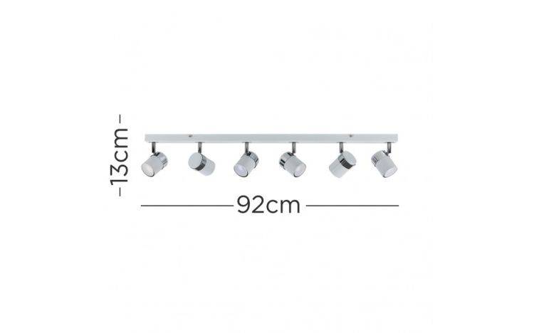 Rosie 6 Way Eyeball Spotlight Bar in White and Chrome - Comet Lighting