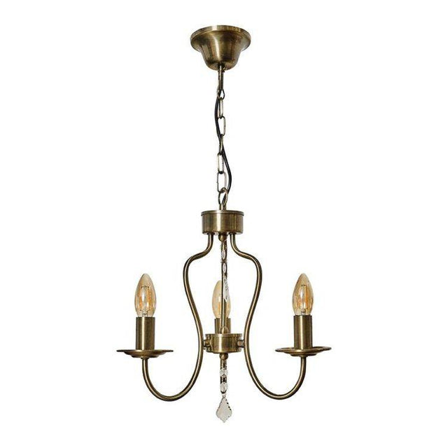 Sadler 3 Way Antique Brass Chandelier With Acrylic Droplets - Comet Lighting