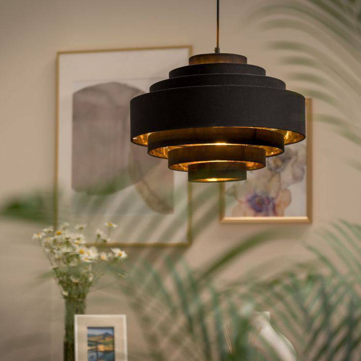 Sette 7 Layer Black Easy Fit Pendant Shade With Gold Inner - Comet Lighting