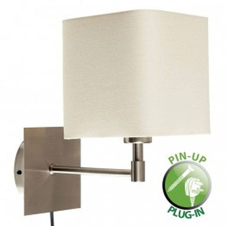 Sheldon Nickel Wall Light Cream Shade Cable - Comet Lighting