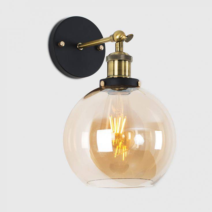 Sheridan Wall Light With Amber Glass Shade - Comet Lighting