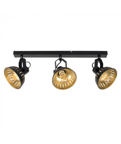 Smedley Steampunk 3-Way Fitting In Black & Gold - Comet Lighting